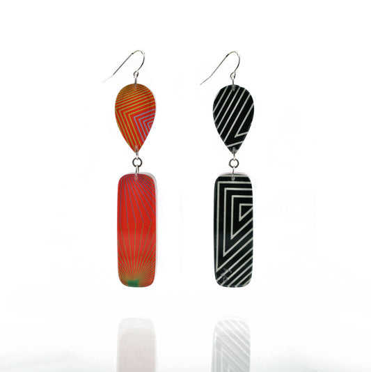 Op Art Reversible Red and Black 2 Tier Drops (wire)