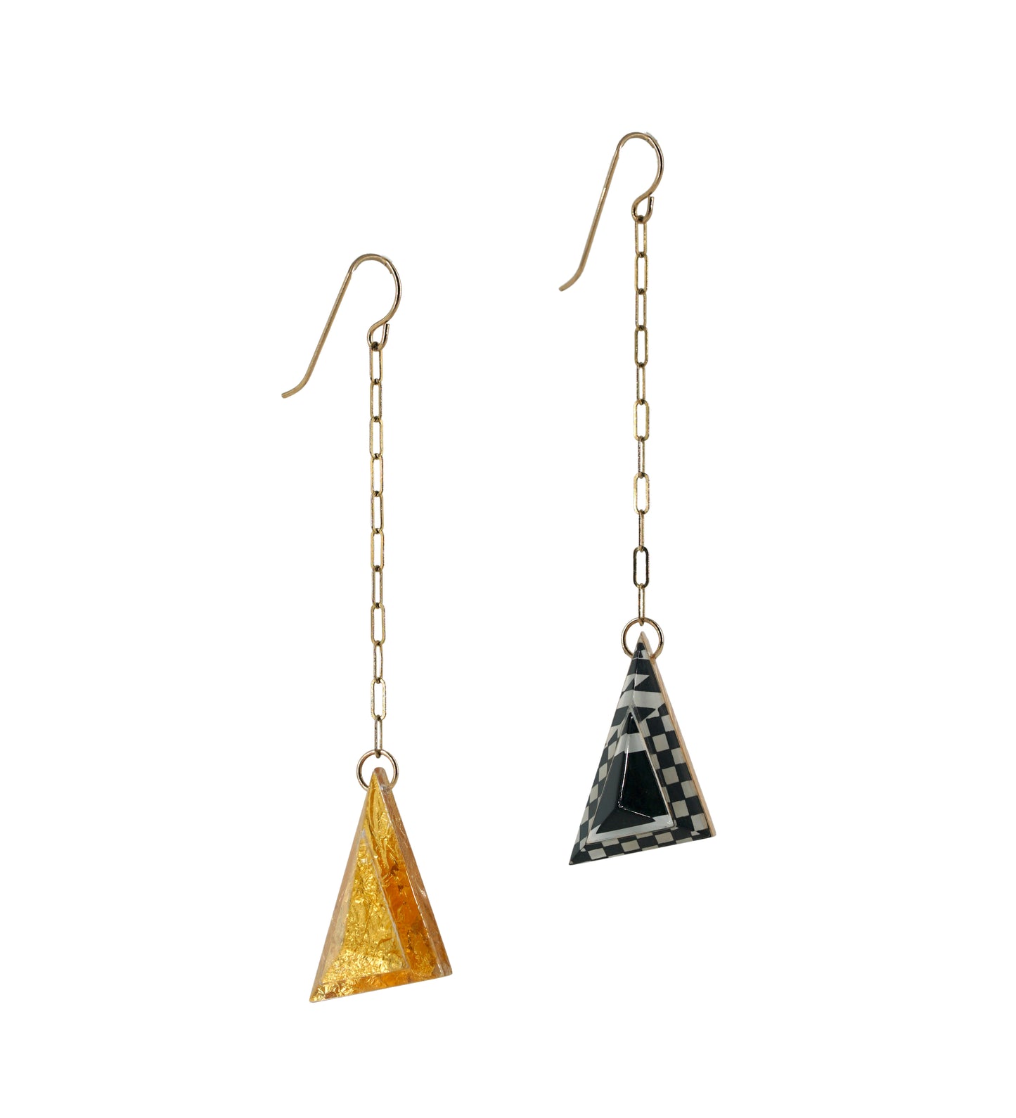 Op Art and Gold Triangle Chain Drops (wire)