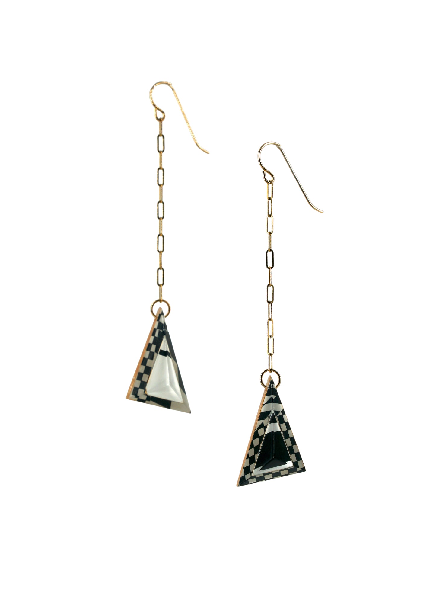 Op Art and Gold Triangle Chain Drops (wire)