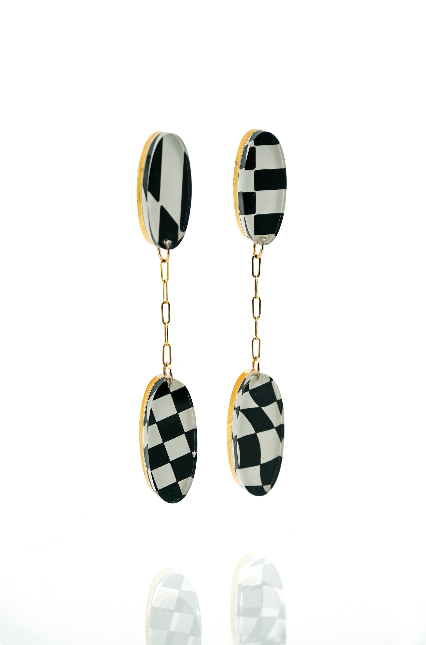 Op Art and Gold 2 Tier Oval Chain Drops (post)