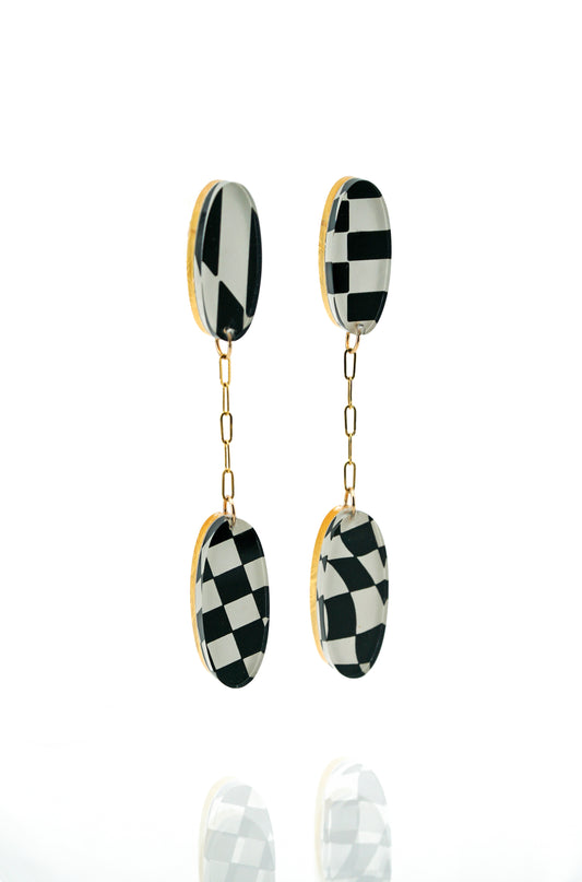 Op Art and Gold 2 Tier Oval Chain Drops (post)