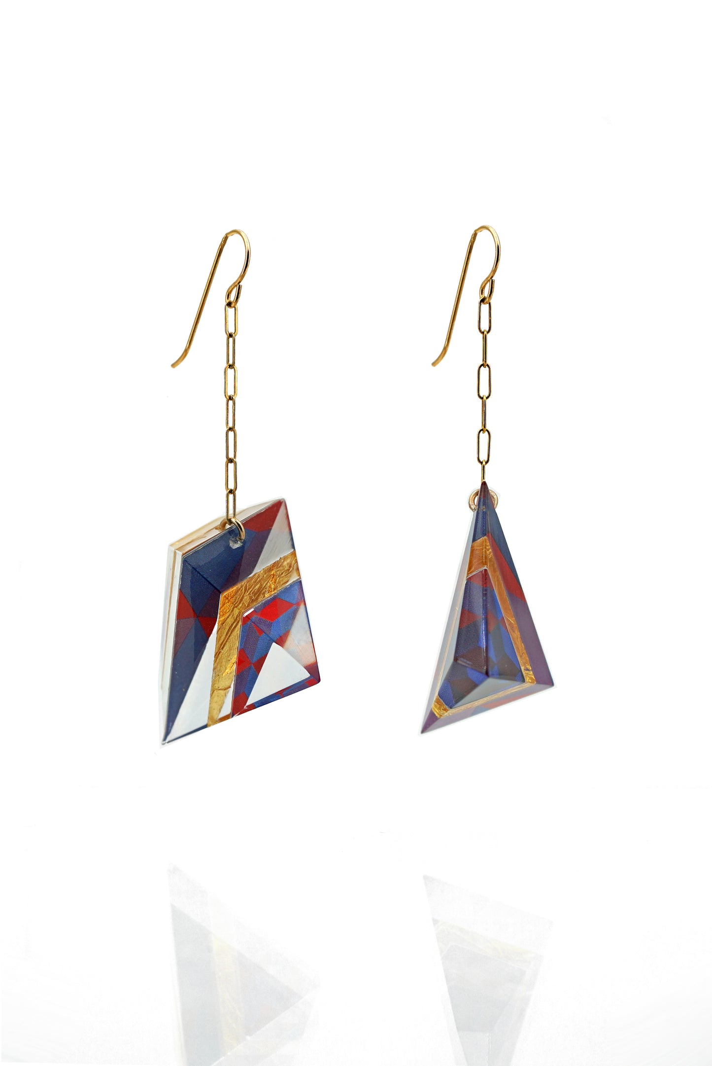 Op Art and Gold Up Down Triangle Chain Drops (wire)