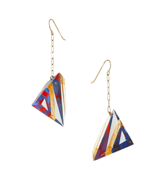 Op Art and Gold Up Down Triangle Chain Drops (wire)