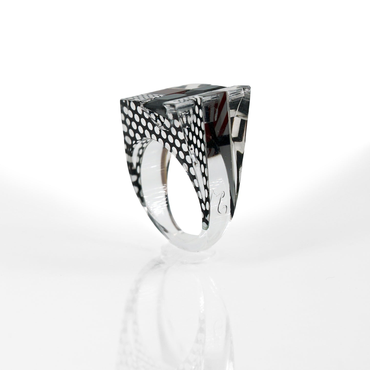 Pop Art Double Black Gem Ring - size 10