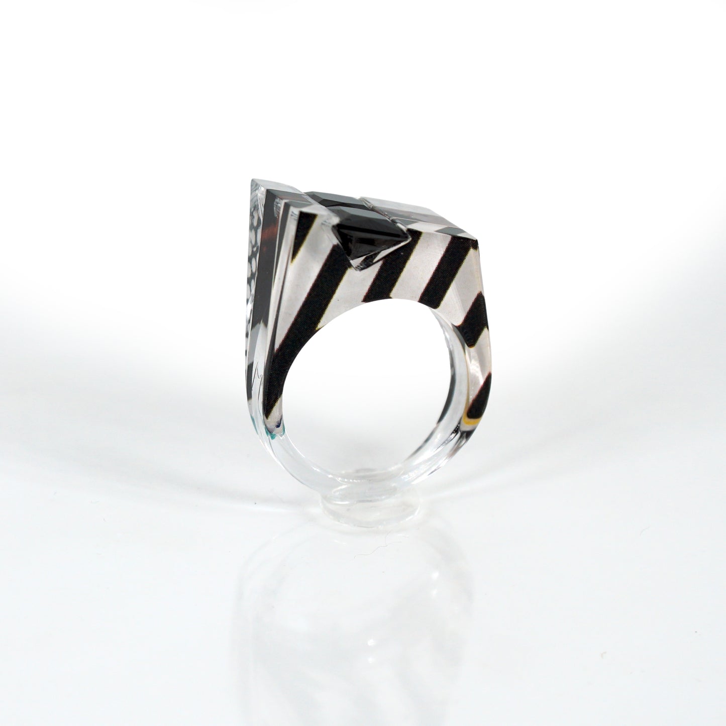 Pop Art Double Black Gem Ring - size 10