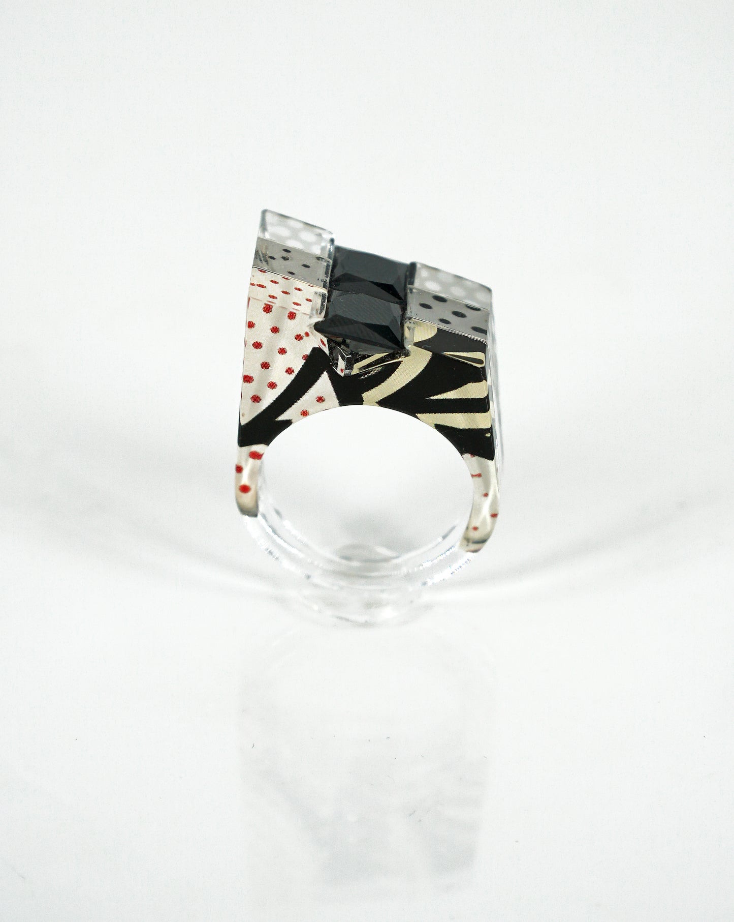 Pop Art Double Black Gem Ring - size 8.5