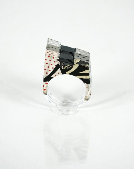 Pop Art Double Black Gem Ring - size 8.5