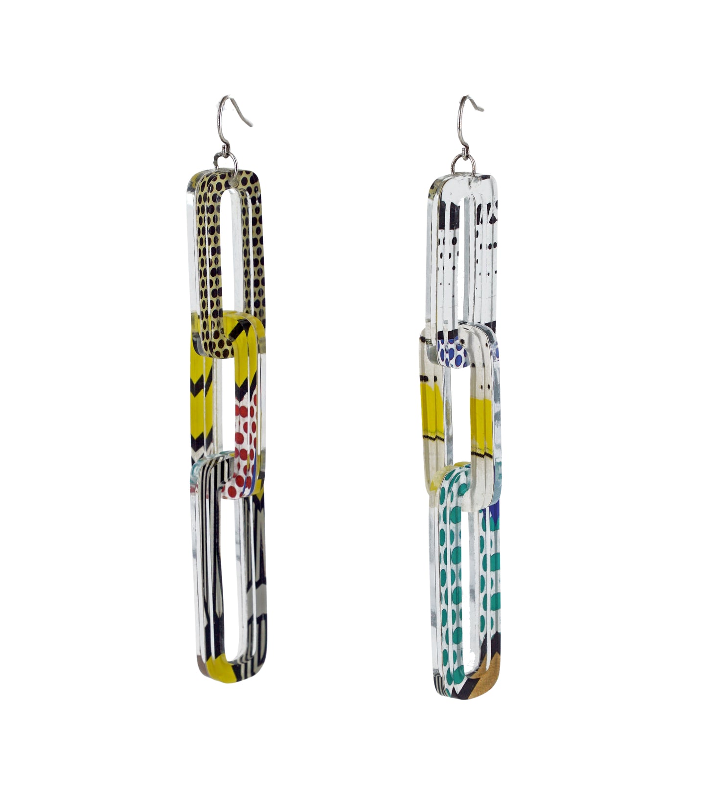 Pop Art Rectangle Chain Link Earrings (wire)