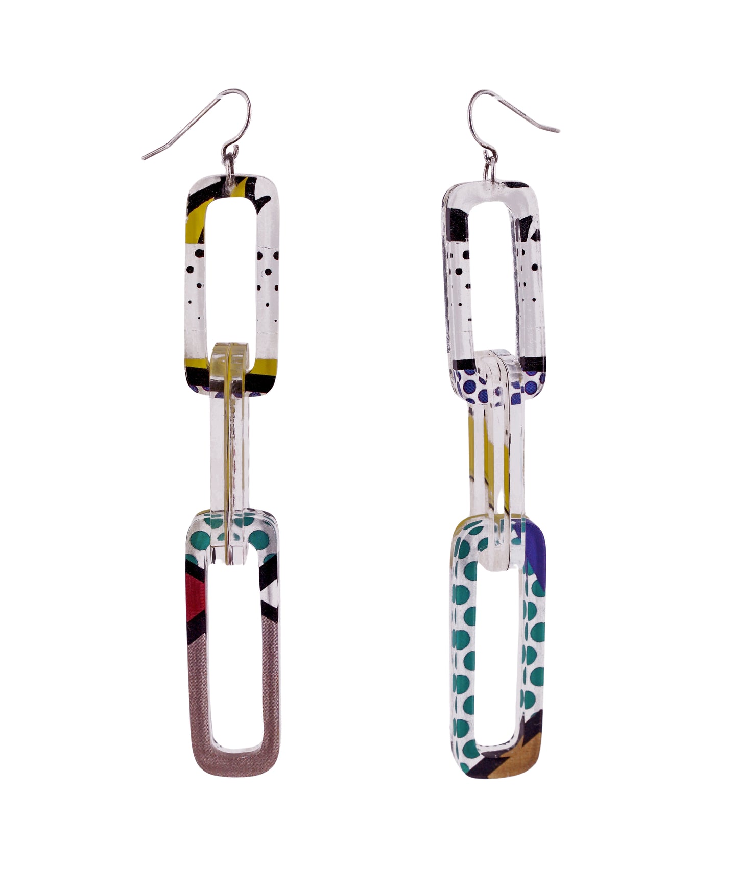 Pop Art Rectangle Chain Link Earrings (wire)