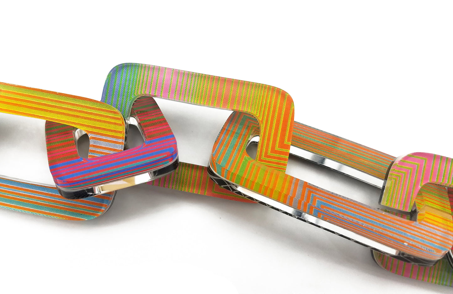 Reversible Op Art Square Link Double Chain Statement Necklacce